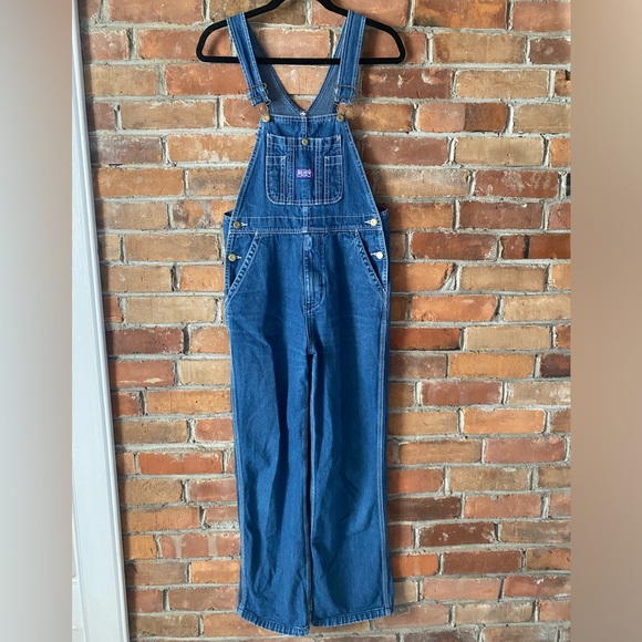 VINTAGE BIG SMITH denim overalls straight leg dark jean cotton size XS/small - Picture 2 of 8